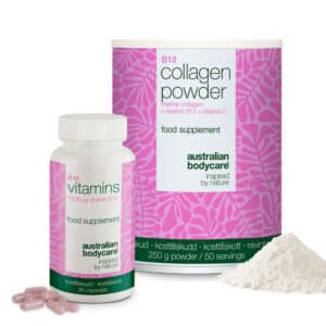 Kollagen & Vitamin B12 Bundle - 250 g Kollagenpulver + 90 B12 Kapsler â Daglig rutine med marint kollagen, C-vitamin til normal kollagendannelse i huden og højdosis Vitamin B12 (1000 Âµg).